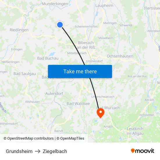 Grundsheim to Ziegelbach map