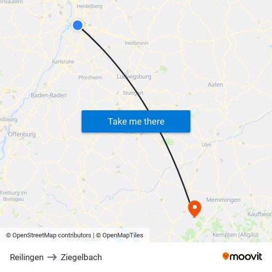 Reilingen to Ziegelbach map