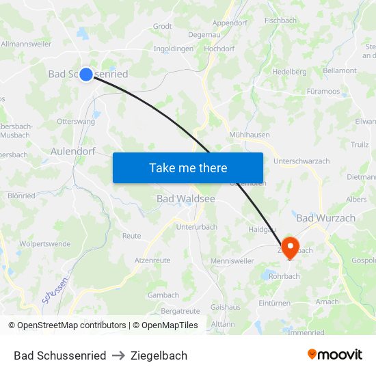 Bad Schussenried to Ziegelbach map