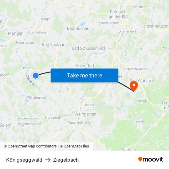Königseggwald to Ziegelbach map