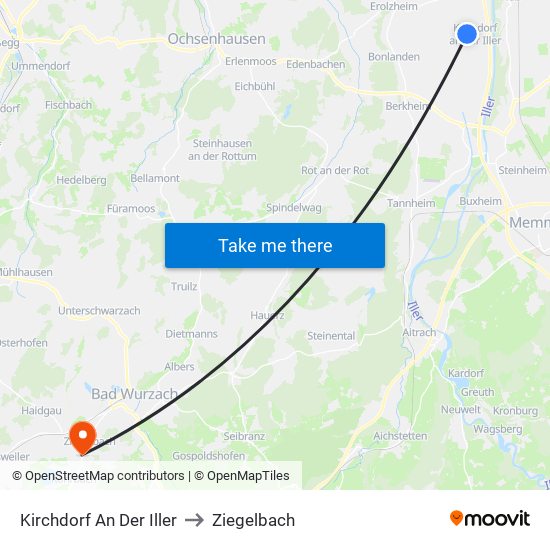 Kirchdorf An Der Iller to Ziegelbach map