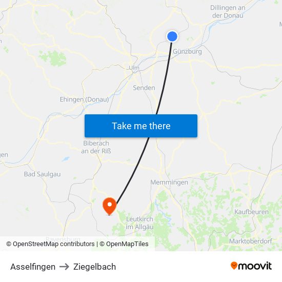 Asselfingen to Ziegelbach map