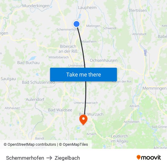 Schemmerhofen to Ziegelbach map