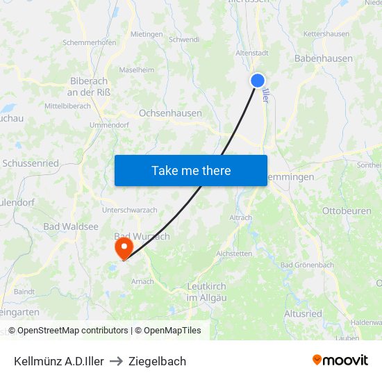 Kellmünz A.D.Iller to Ziegelbach map