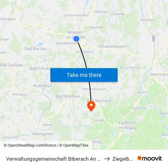 Verwaltungsgemeinschaft Biberach An Der Riß to Ziegelbach map