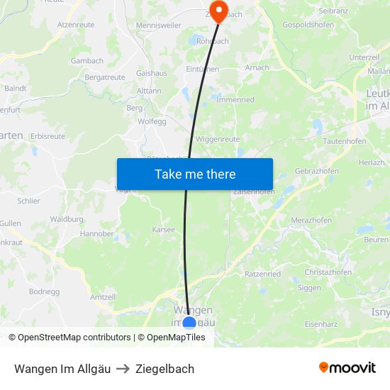 Wangen Im Allgäu to Ziegelbach map