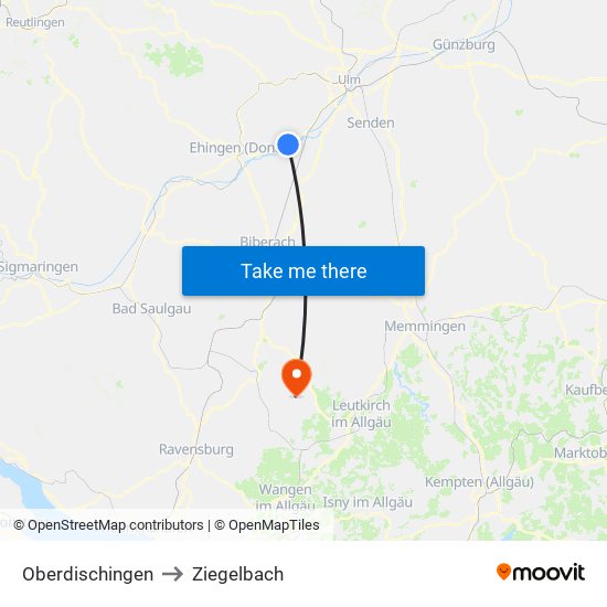 Oberdischingen to Ziegelbach map