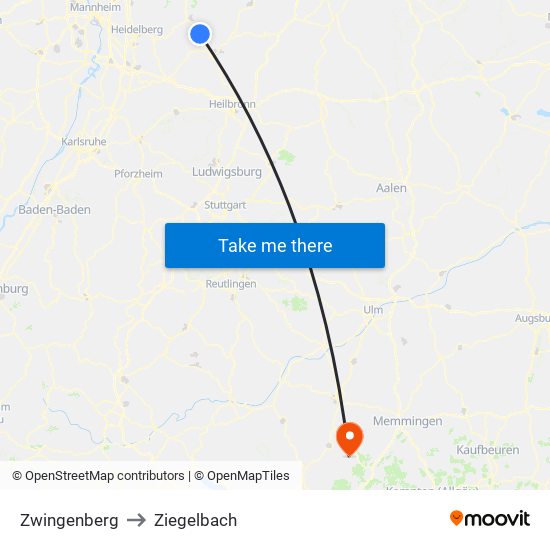 Zwingenberg to Ziegelbach map