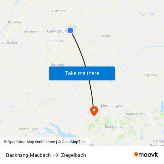 Backnang-Maubach to Ziegelbach map