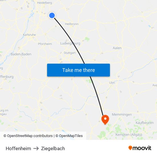 Hoffenheim to Ziegelbach map