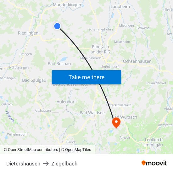 Dietershausen to Ziegelbach map