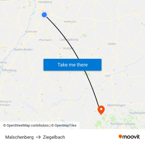 Malschenberg to Ziegelbach map