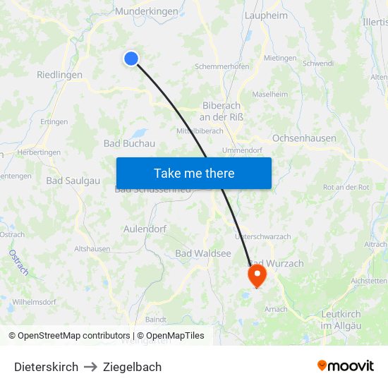 Dieterskirch to Ziegelbach map