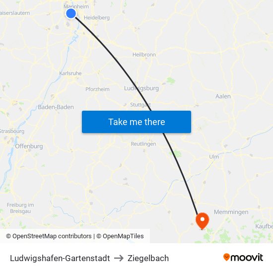 Ludwigshafen-Gartenstadt to Ziegelbach map