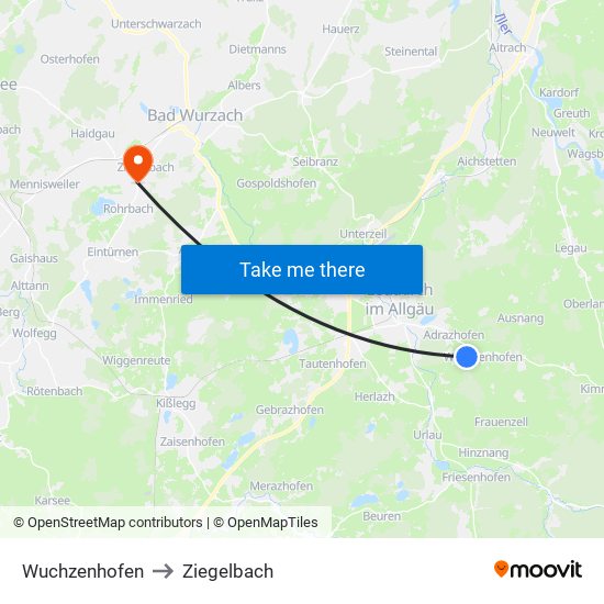 Wuchzenhofen to Ziegelbach map