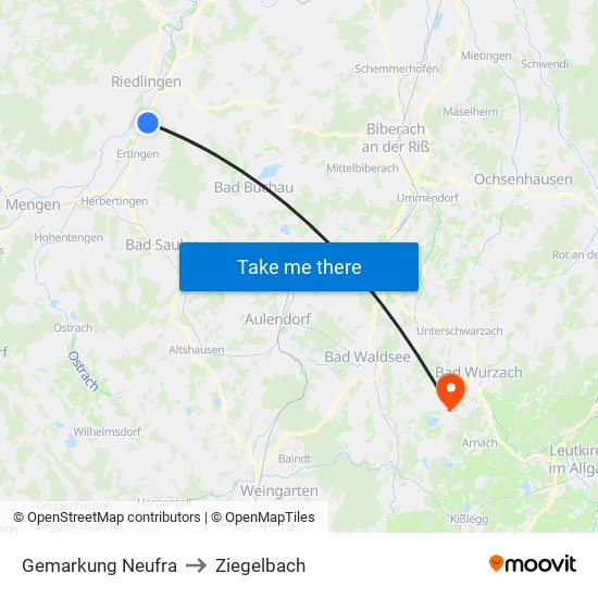 Gemarkung Neufra to Ziegelbach map