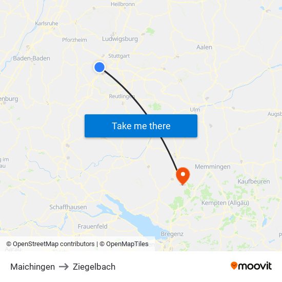 Maichingen to Ziegelbach map