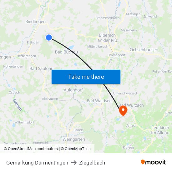 Gemarkung Dürmentingen to Ziegelbach map