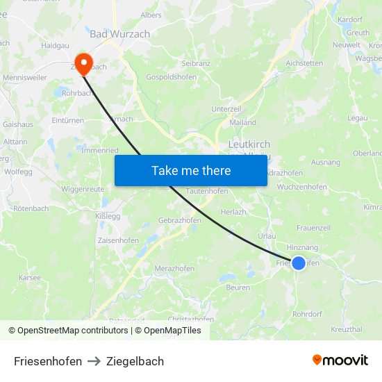 Friesenhofen to Ziegelbach map