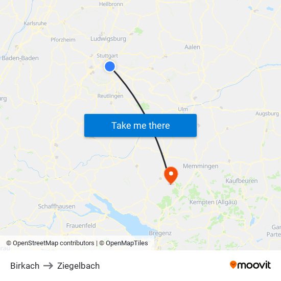 Birkach to Ziegelbach map