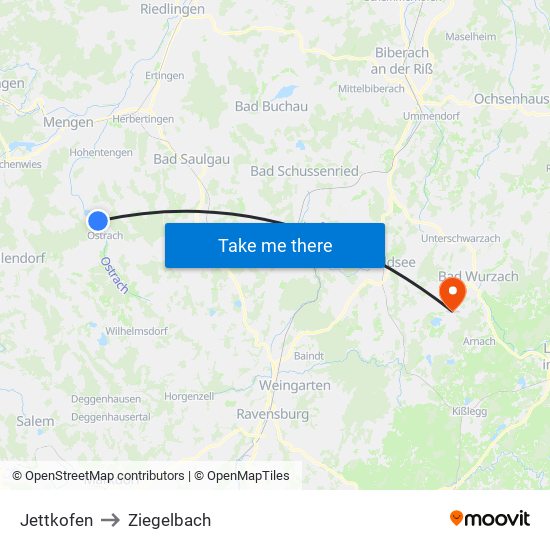 Jettkofen to Ziegelbach map