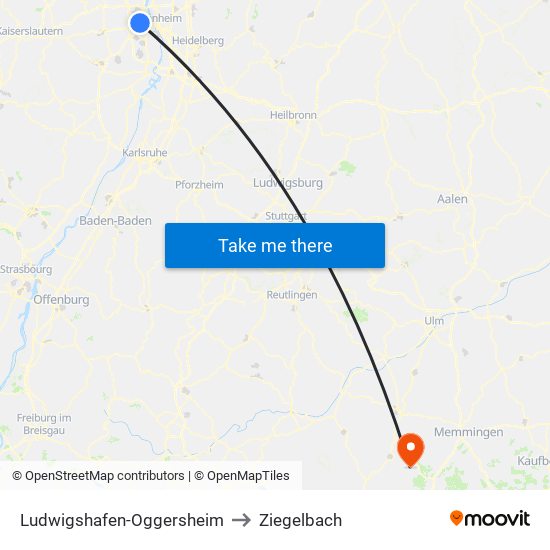 Ludwigshafen-Oggersheim to Ziegelbach map
