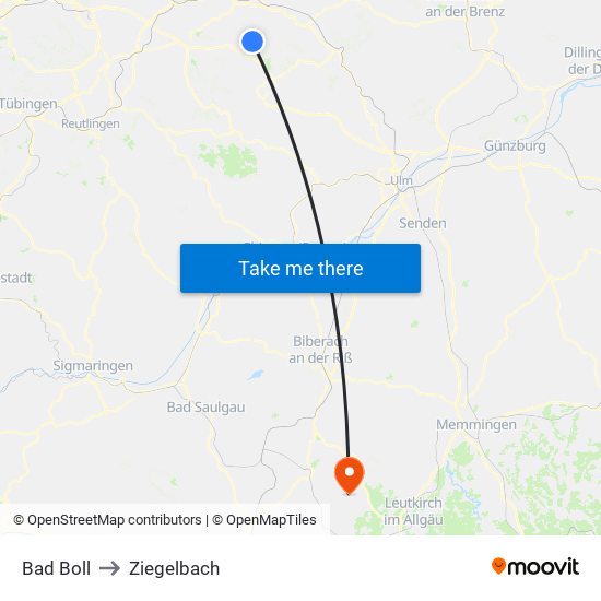 Bad Boll to Ziegelbach map