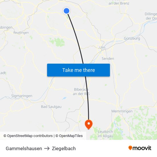 Gammelshausen to Ziegelbach map