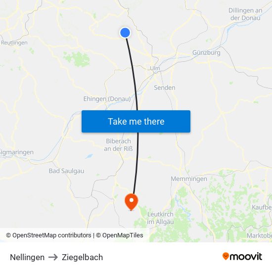 Nellingen to Ziegelbach map