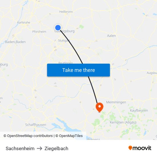 Sachsenheim to Ziegelbach map