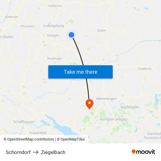 Schorndorf to Ziegelbach map