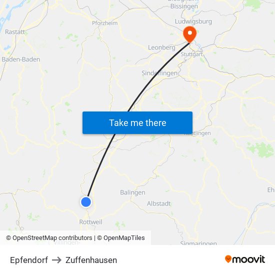 Epfendorf to Zuffenhausen map