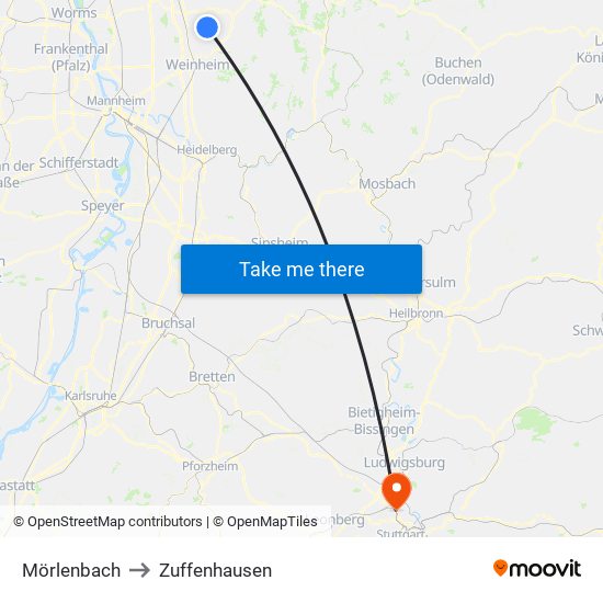 Mörlenbach to Zuffenhausen map