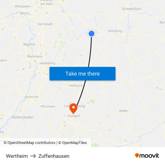 Wertheim to Zuffenhausen map