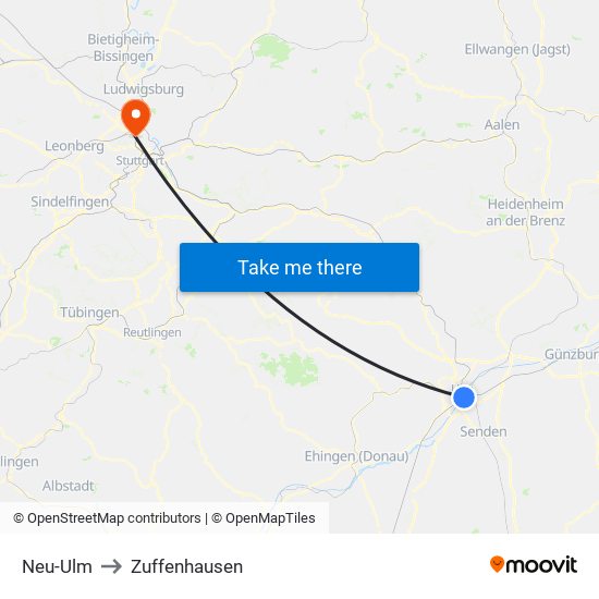 Neu-Ulm to Zuffenhausen map