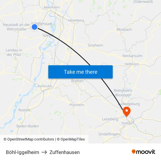 Böhl-Iggelheim to Zuffenhausen map