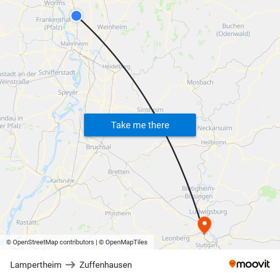 Lampertheim to Zuffenhausen map