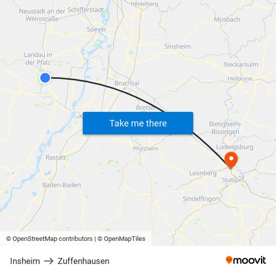 Insheim to Zuffenhausen map
