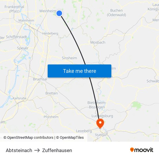 Abtsteinach to Zuffenhausen map