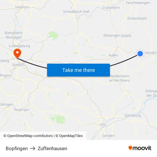 Bopfingen to Zuffenhausen map