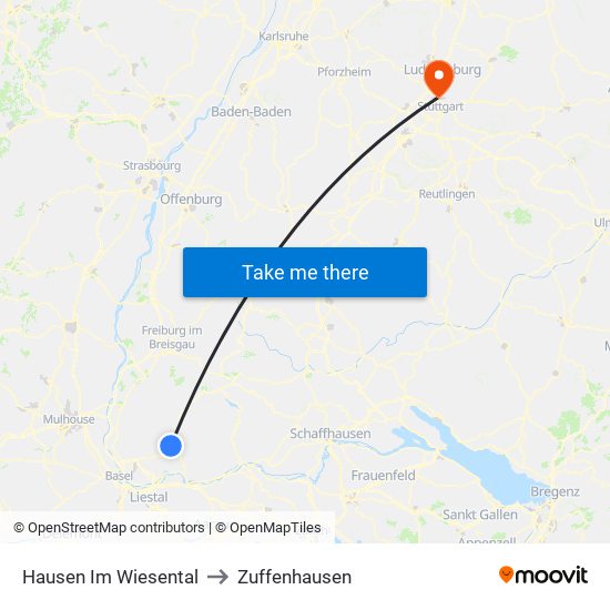 Hausen Im Wiesental to Zuffenhausen map