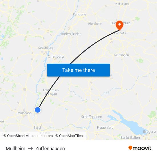 Müllheim to Zuffenhausen map