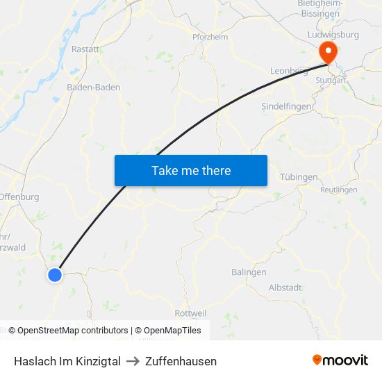 Haslach Im Kinzigtal to Zuffenhausen map