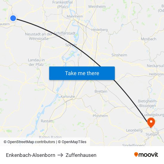 Enkenbach-Alsenborn to Zuffenhausen map