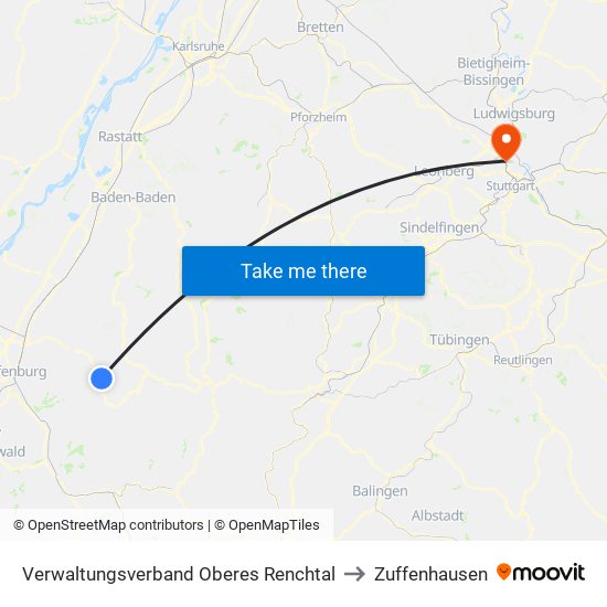 Verwaltungsverband Oberes Renchtal to Zuffenhausen map