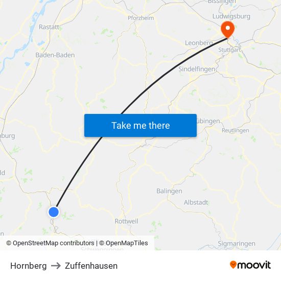 Hornberg to Zuffenhausen map
