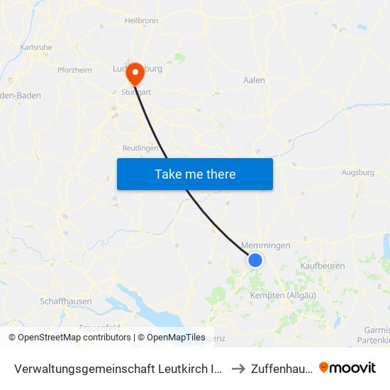 Verwaltungsgemeinschaft Leutkirch Im Allgäu to Zuffenhausen map