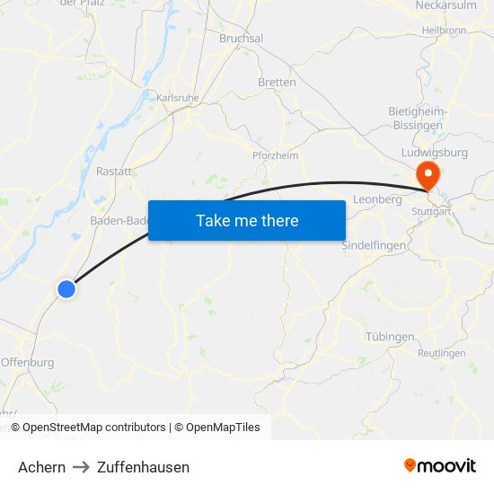 Achern to Zuffenhausen map