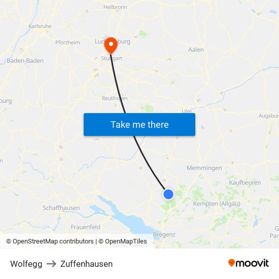 Wolfegg to Zuffenhausen map