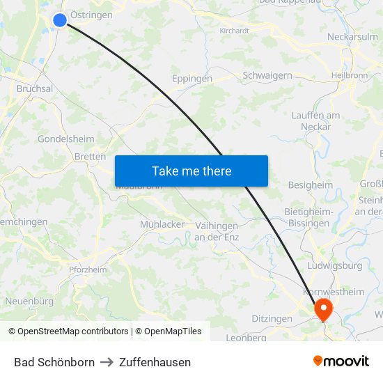 Bad Schönborn to Zuffenhausen map